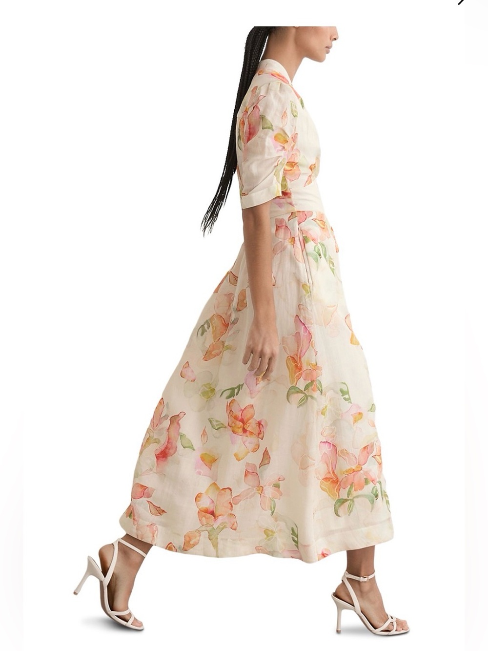 Reiss Poppy Floral Midi Dress in Ivory Cream/Pink - Picture 4 of 5